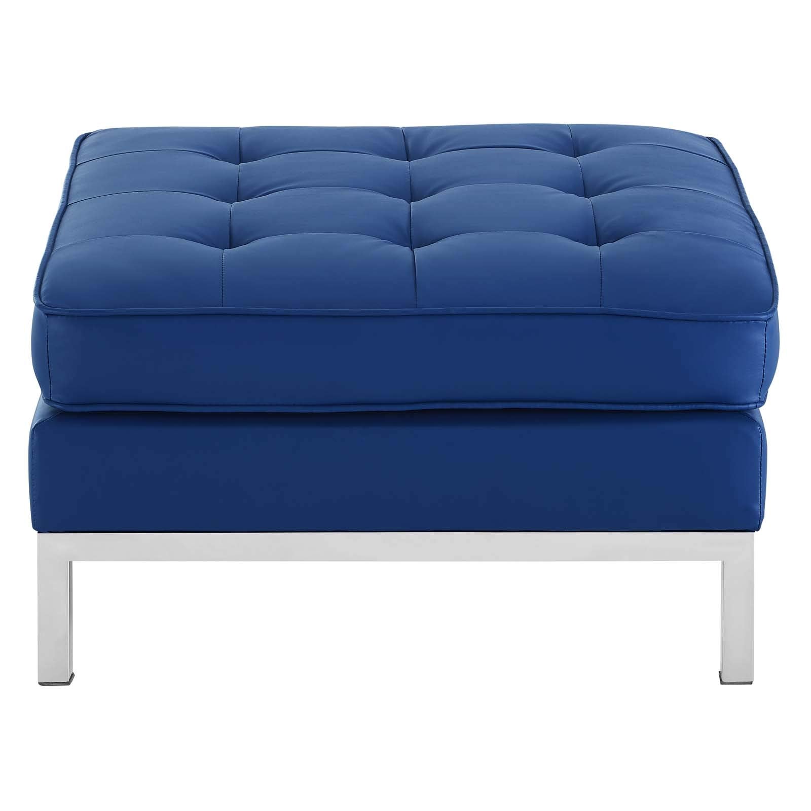 Modway Eei-3394 Loft Tufted Button Faux Leather Upholstered Square Ottoman In Silver Navy